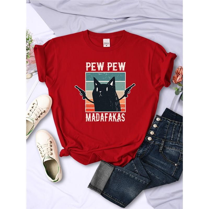 Pew Pew Madafaks Cute Funny Print Women T Shirts Hip Hop Vintage Tee Clothes Creativity Casual Tops Crewneck Womans Short Sleeve