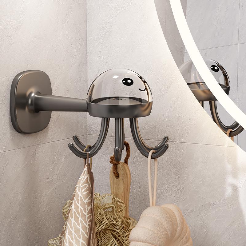 Wall-Mounted Rotatable Kitchen Hooks - Six-Claw Octopus Design, No-Drill Multifunctional Storage Rack