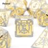 7 Pcs Yellow Silver Double Swords Metal Dice Solid Polyhedral Dice Set Suitable For Role-Playing Dice PropBoard Game