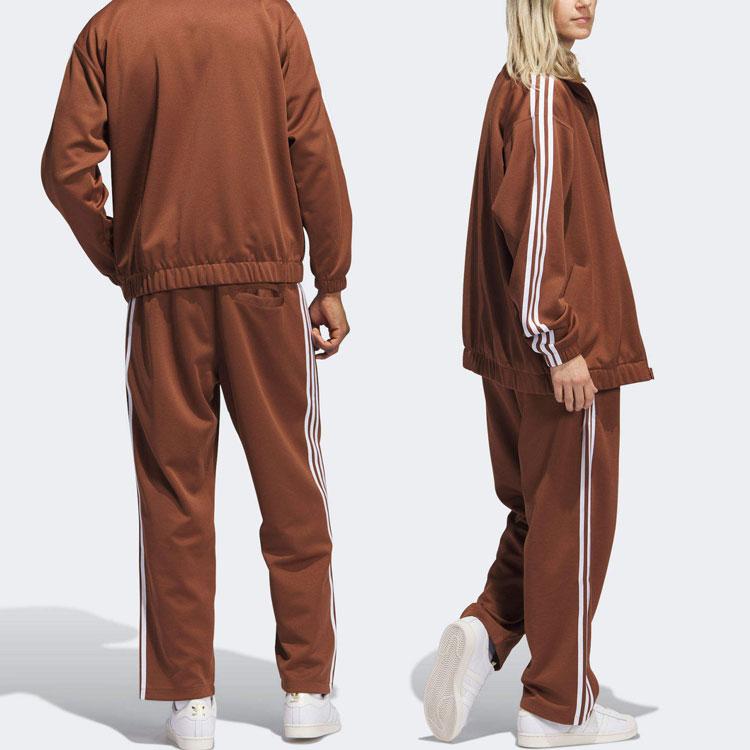 Adidas Originals Skateboarding Three Stripe Color Block Elastic Waist Straight Leg Loose Knit Sports Pants Unisex Bottoms Brown IJ0976