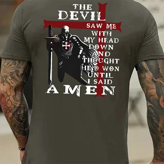 Fashion Vintage Christian T-Shirts for Mens Knight Templar T Shirt for Mens 3D Printed O-Neck T-Shirt Casual Pattern On the Back