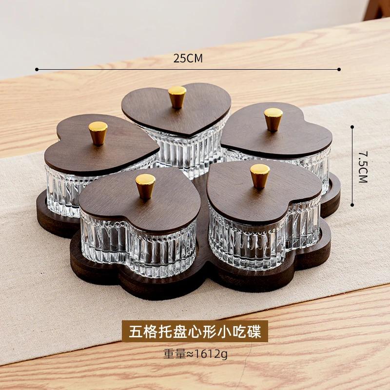 New Glass Fruit Tray Hotel Afternoon Tea Snack Tray Lead-free Glass Heart-shaped Divider Snack Tray