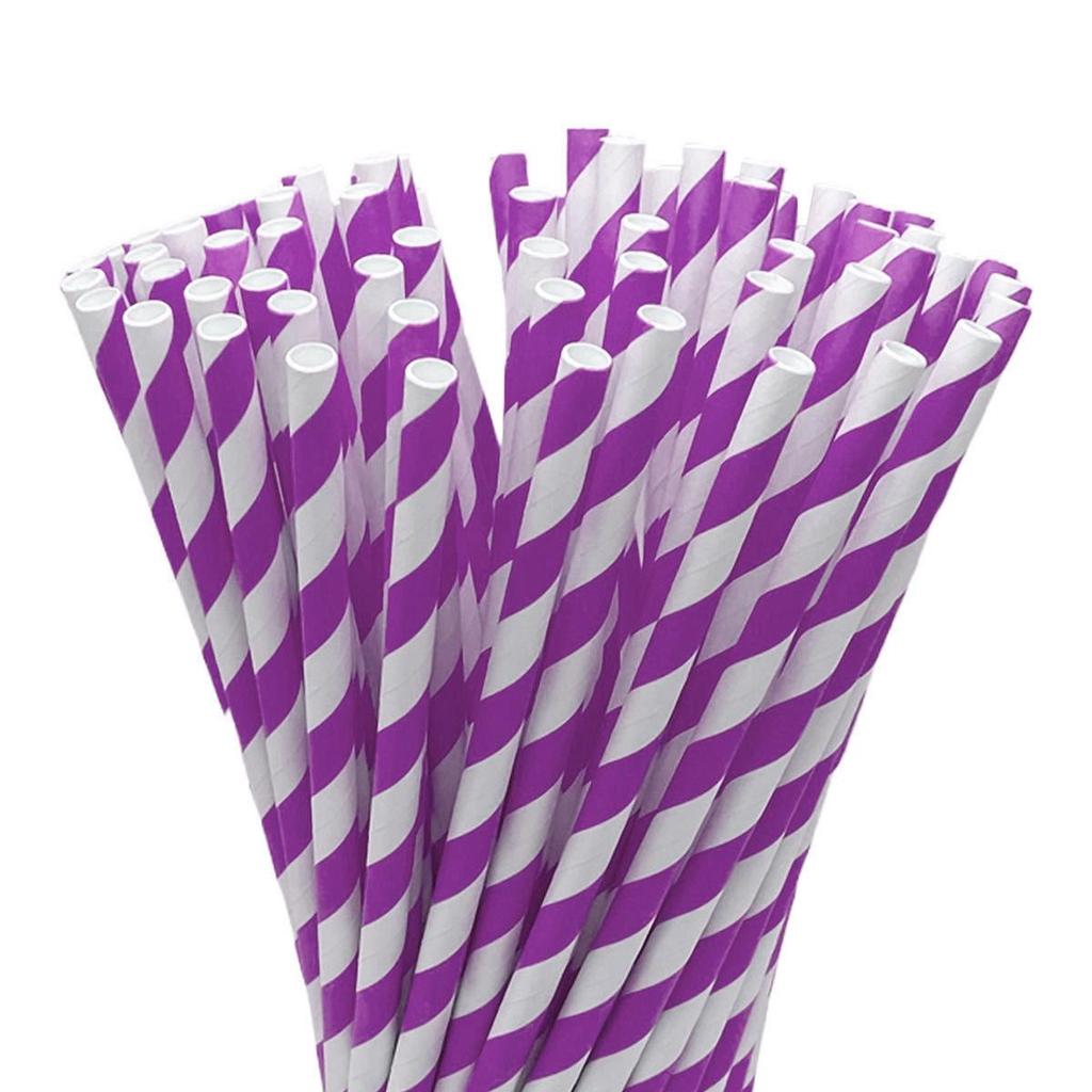 25-Pack Striped Biodegradable Paper Straws for Milk Tea and Beverages