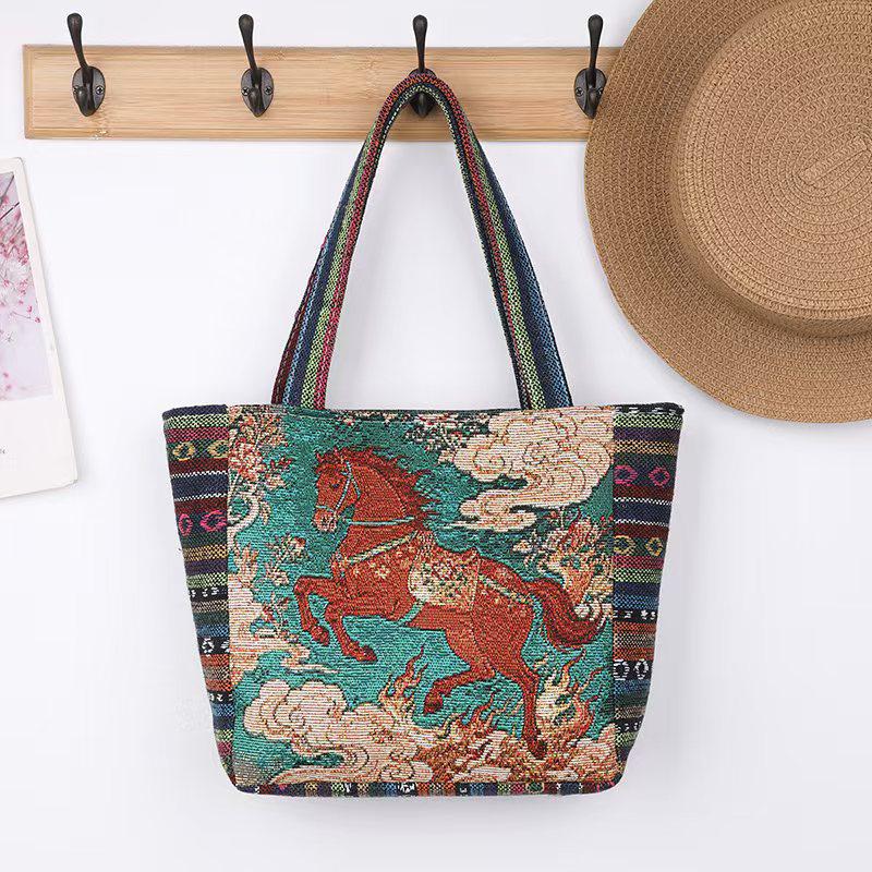 Embroidered Canvas Tote Bag - Chinese Style for University Women