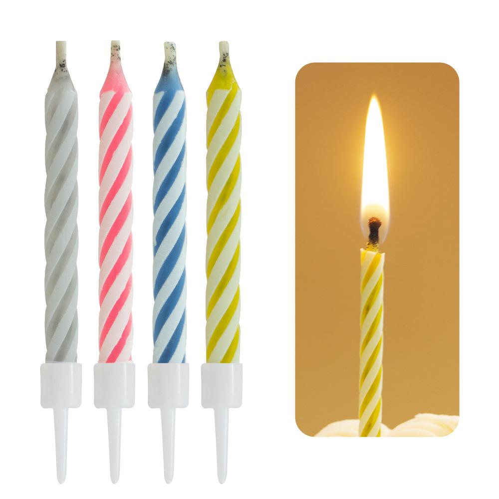 Multi-Color Spiral Stick Birthday Candles Set 12-Piece Paraffin Wax Unscented Handmade GG Brand Metallic Flower Tapered Pattern