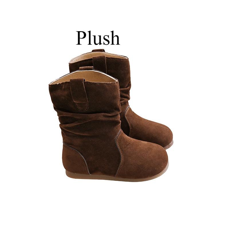 

Детские ботинки из ретро-ворса для девочек, модные бархатные полусапожки, стильные вестерн-сапоги до середины икры 36