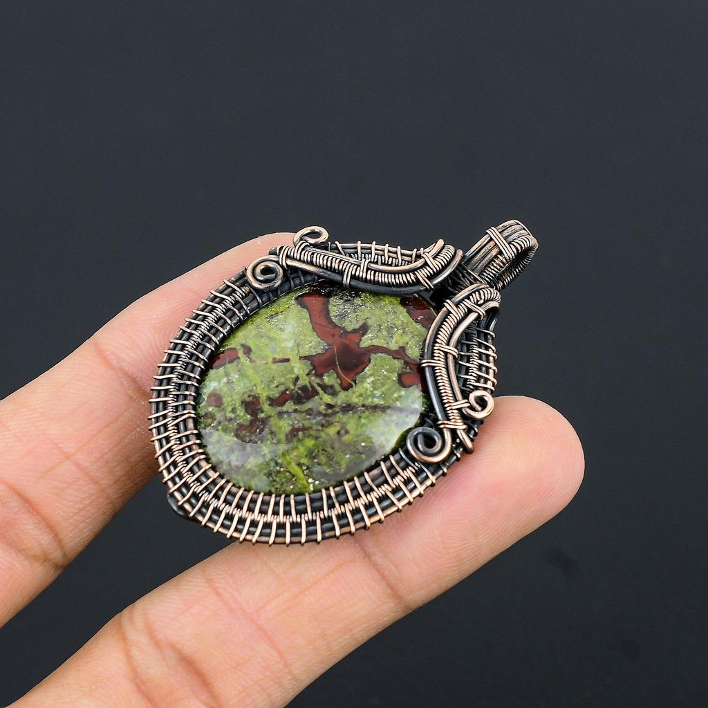 Dragon Blood Stone Pendant, Handmade Gemstone 999 Copper Wire Wrap Pendant Antique Jewelry, For Gift Copper Jewelry