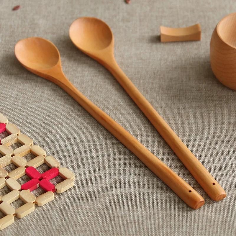 Long Wooden Stirring Spoon Natural Wood Soup Tableware Cooking Honey Coffee Spoon Mixing Spoon