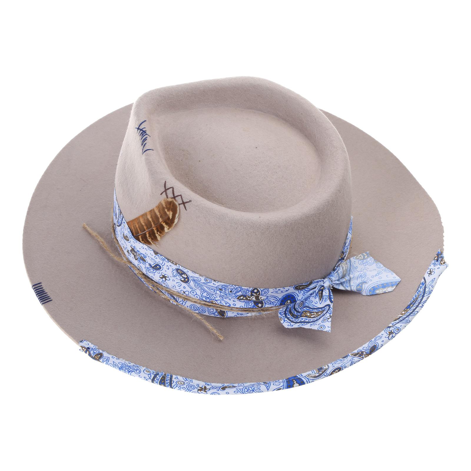 

Шерстяная кепка с широкими полями Панама Шляпа фокусника Ковбойская кепка Головной убор для выступлений на сцене Маскарадная шляпа-федора Головной убор бежевый