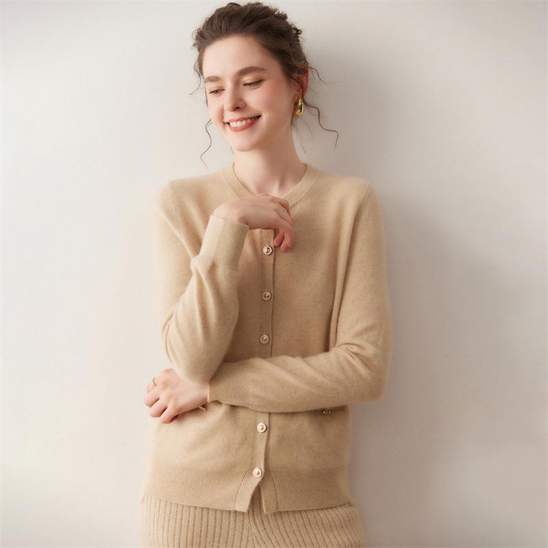Lekasha Women's Round Neck Cashmere Cardigan - Loose Knit Sweater Jacket