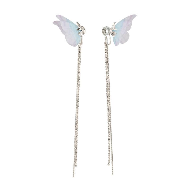 

Нежный градиент, бабочка, длинная кисточка, серьги со стразами, спираль от комаров, без пирсинга, зажим для ушей, женский