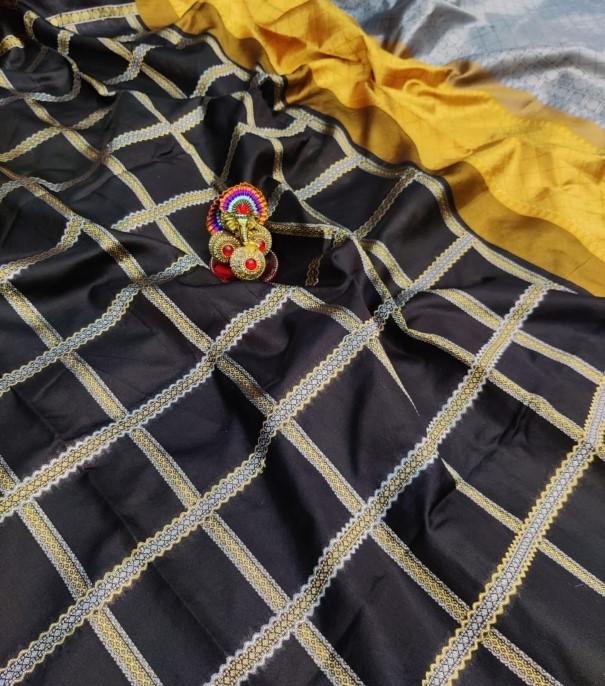 Beautiful Golden Jari with New Design Soft Lichi Silk Saree