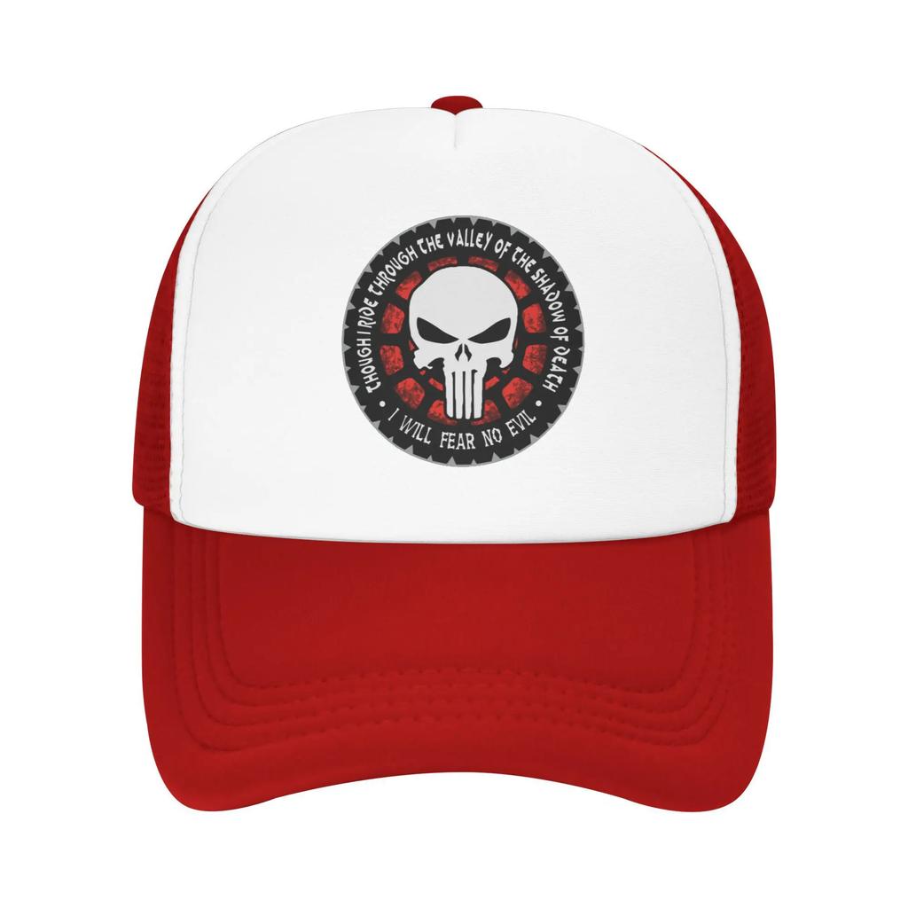 Through The Valley Of The Shadow Of Death Punisher Skeleton Travel Mesh Baseball Caps Men Beach Coquette Hat Hip Hop Trucker Cap