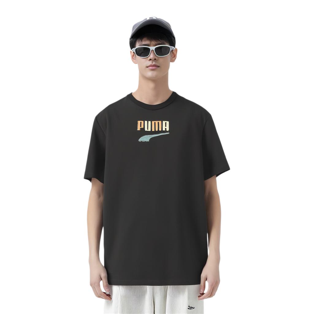 PUMA Sports Casual Logo Print Round Neck Short Sleeve T-Shirt Men Tops Black 535359-01