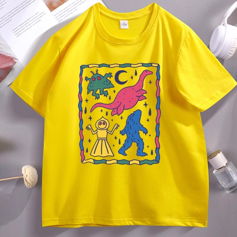 Colorful Cryptids Unisex Tshirt Funny Dinosaur Cotton  Short Sleeve T Shirt High Quality Breathable Basic Tshirt Male Clothing
