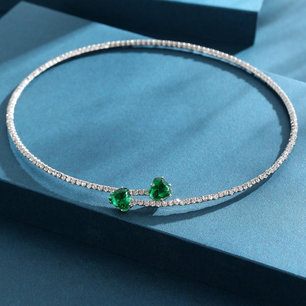 Elegant Double Layer Heart Shaped Zirconia Water Drop Necklace For Fashionable Women With Romantic Pink And Love Green Colors