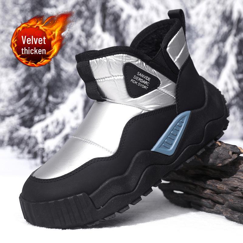Men's Winter Leather Snow Boots, Fur-Lined, Waterproof, Warm, Outdoor, Cold-Resistant.