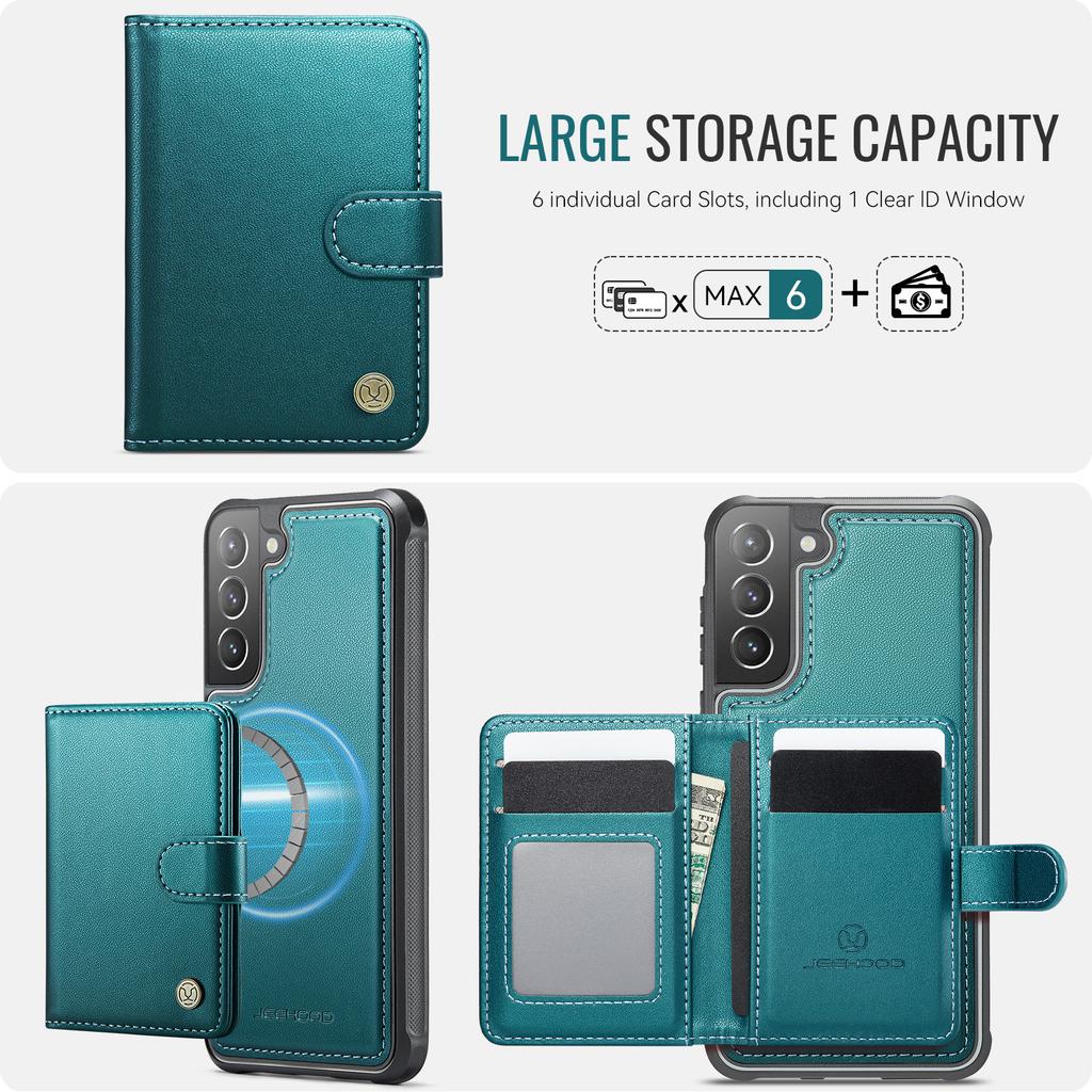 For Samsung Galaxy S21+ 5G Case JEEHOOD J09 RFID Blocking Card Holder Leather Back Phone Cover Magnetic Case