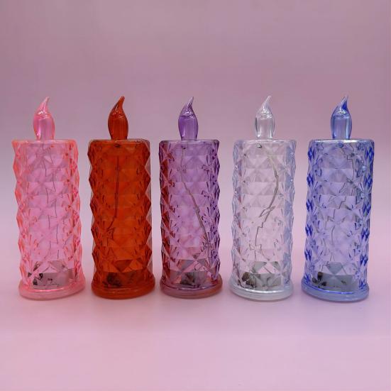 Yousheng 1/5Pcs LED Faux Crystal Candle Light Rose Shadow Electric Flameless Flickering Simulation Candle Lamp Anniversary Wedding Christmas