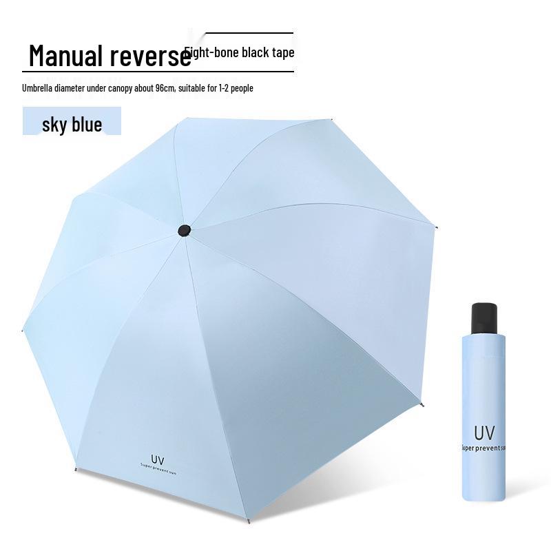 Zakázkový UV černý lepicí deštník proti slunci a dešti – Dámský třídílný design s potiskem loga.