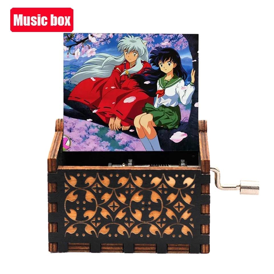 In Stock 58 Styles Anime Music Box Antique Carved Wooden Hand Crank Music Box Figure Christmas Birthday Gift-