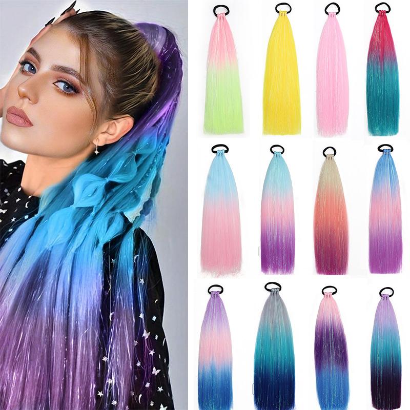 Colored Hair Extensions for Braids Ombre Ponytail Extension Colorful 18 Inch Crazy Tinsel Hair Day Accessories for Women