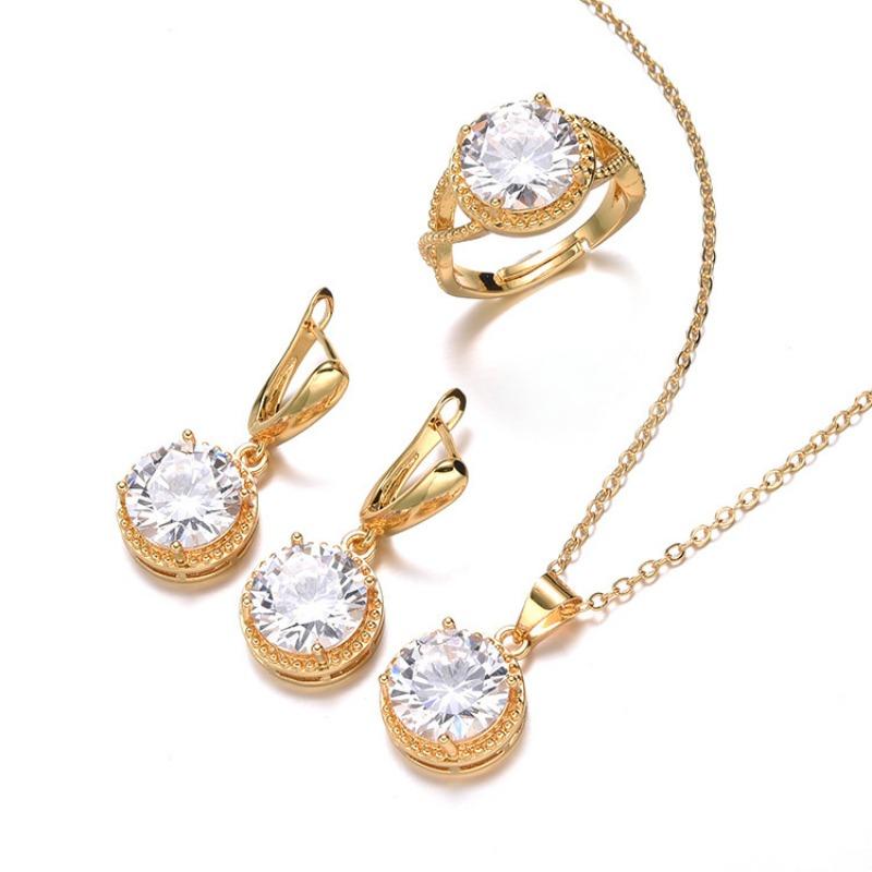 

Европейский и американский комплект украшений из циркония с круглыми серьгами, кольцами, ожерельями и аксессуарами Open ring three-piece set