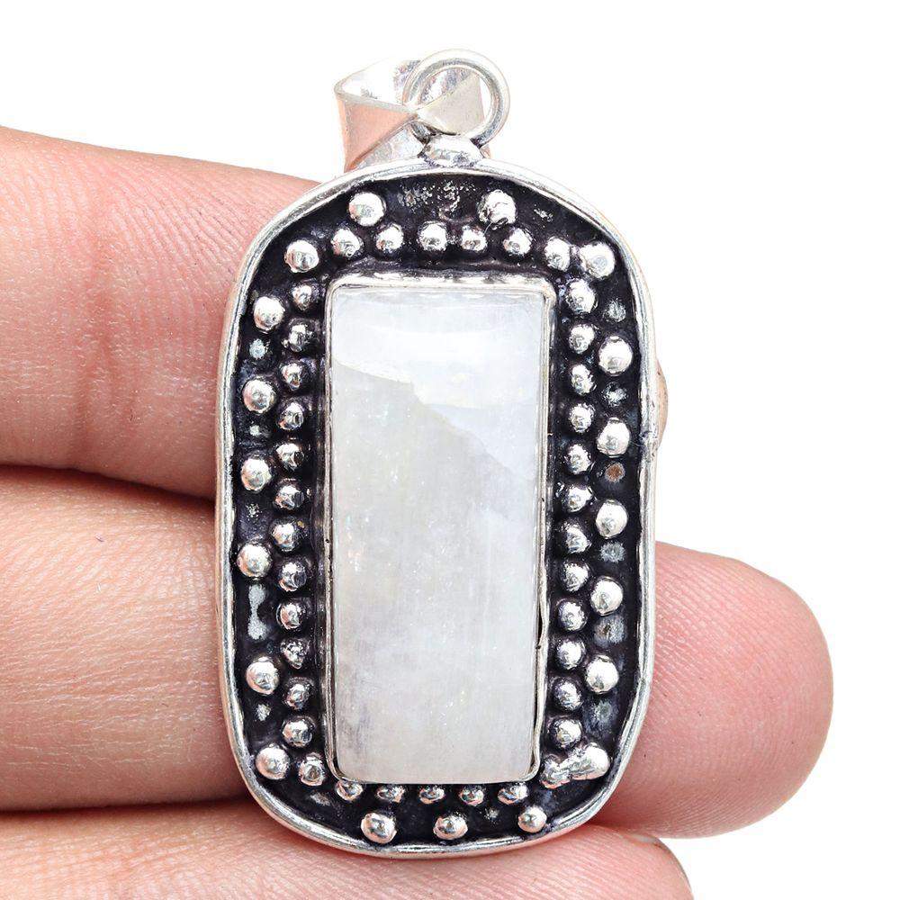 Pendant Moonstone Gemstone Handmade Mother'Day Gift Silver Jewelry 2"