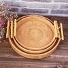 1Pc Woven Rattan Storage Basket With Strap Handle Round Tray For Bread Snacks Fruits Picnic - Home Organization Basket
