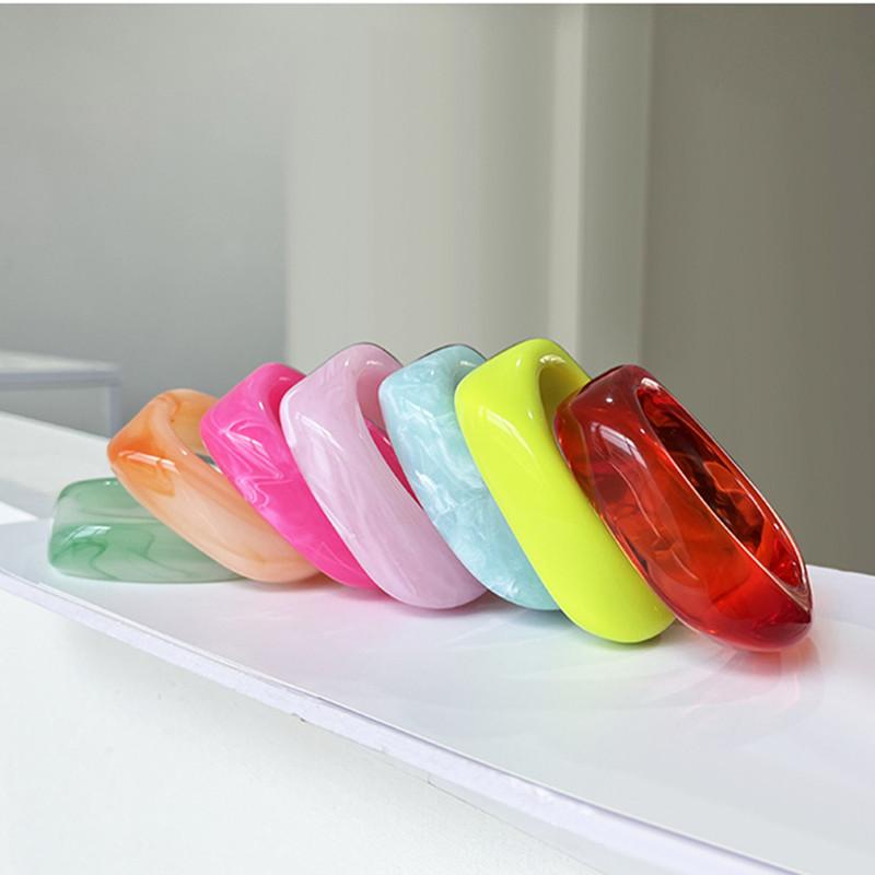 Exaggerated Big Irregular Square Acrylic Chunky Bangle for Women Summer Candy Color Resin Wide Bracelets Couple Jewelry Gifts