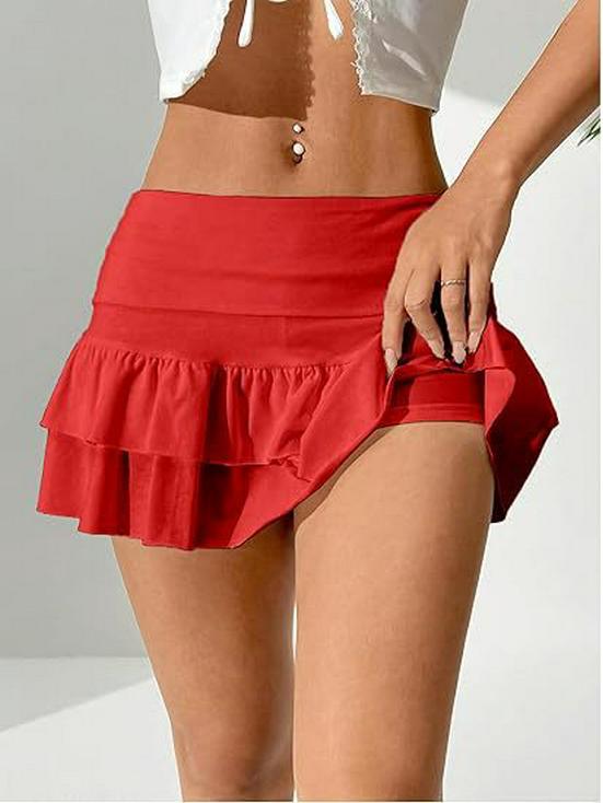 Женская многоярусная теннисная юбка А-силуэта с оборками XXL красный