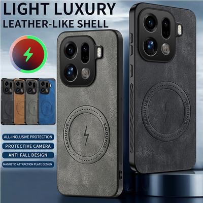 Leather Shockproof Phone Case For OPPO Find X9 Pro For Magsafe Magnetic Wireless Charger Cover Realme 15T 15 Pro 5G Soft Bumper