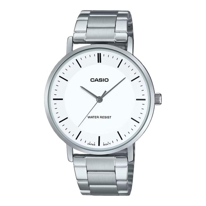 Casio MTP-VT04D-7E Men s Minimal Stainless Steel Analog Watch, White Dial