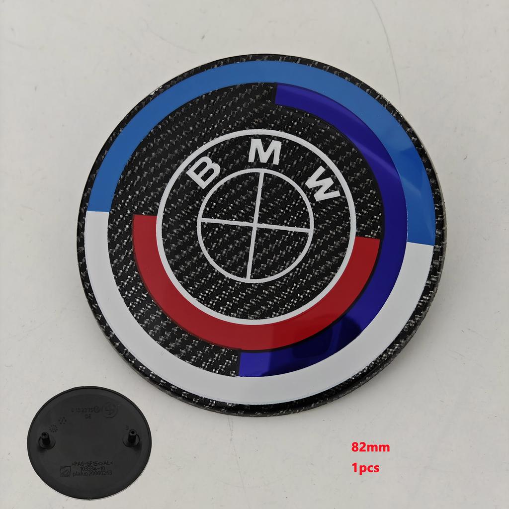 MLKQ6 Carbon Fiber Black Logo Front Hood Emblem 82mm+Rear Badge 74mm+Wheel Hub Cap 68mm/56mm+steering Wheel Sticker 45mm for All BMW