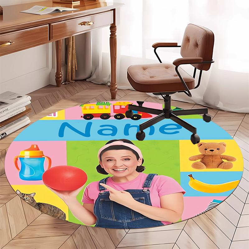 Custom Name Ms. Rachel Printed Round Rug Carpet Chair Rug Area Rug Entryway Doormats,for Office Chair Living Room Bedroom Kitchen Room.