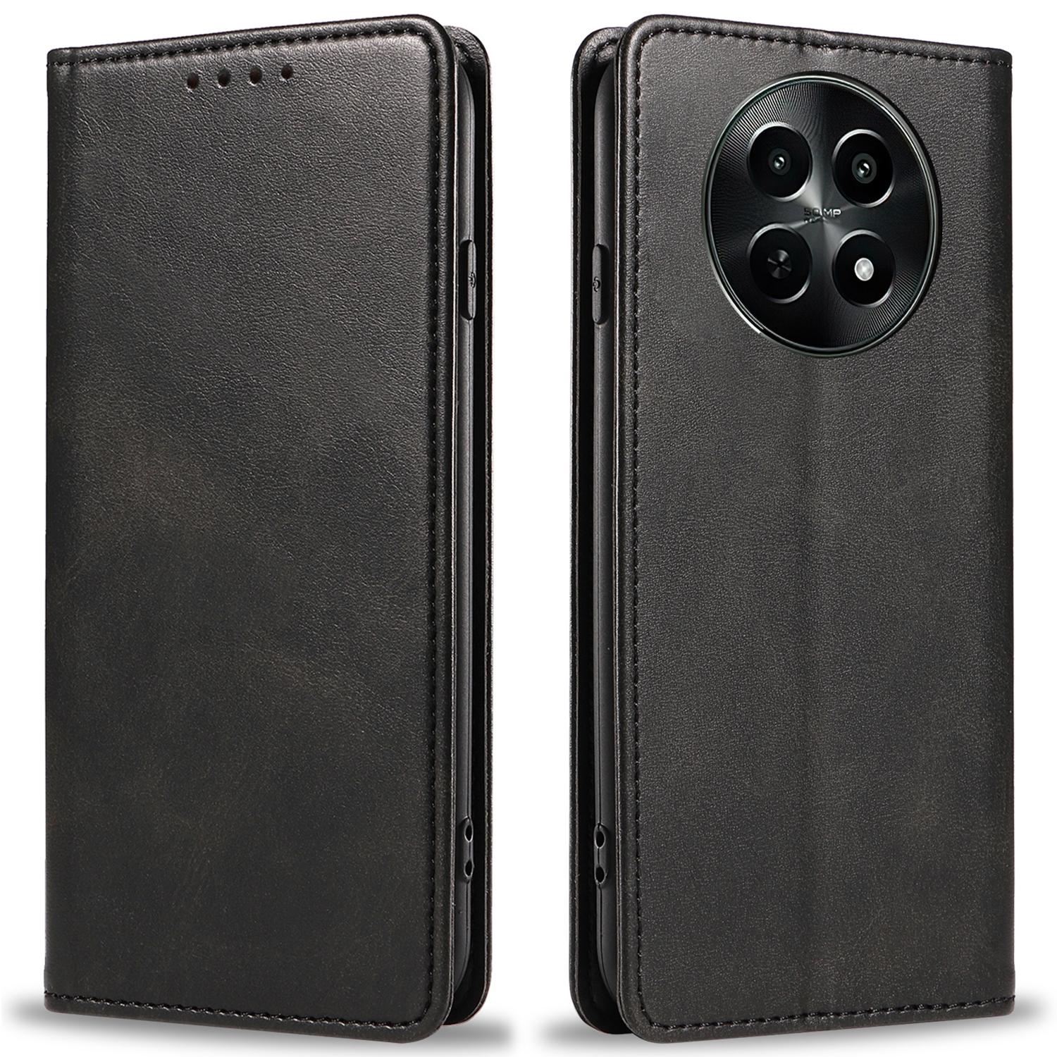 

For Realme C65 5G Case Leather Wallet Book Flip Phone Cover Calf Texture Black