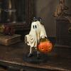 Statua di Fantasma con Zucca Statuetta Vintage di Halloween, Statuetta Spettrale Carina in Resina Collezione Artistica da Scrivania Secchio e Gatto Nero per Interni