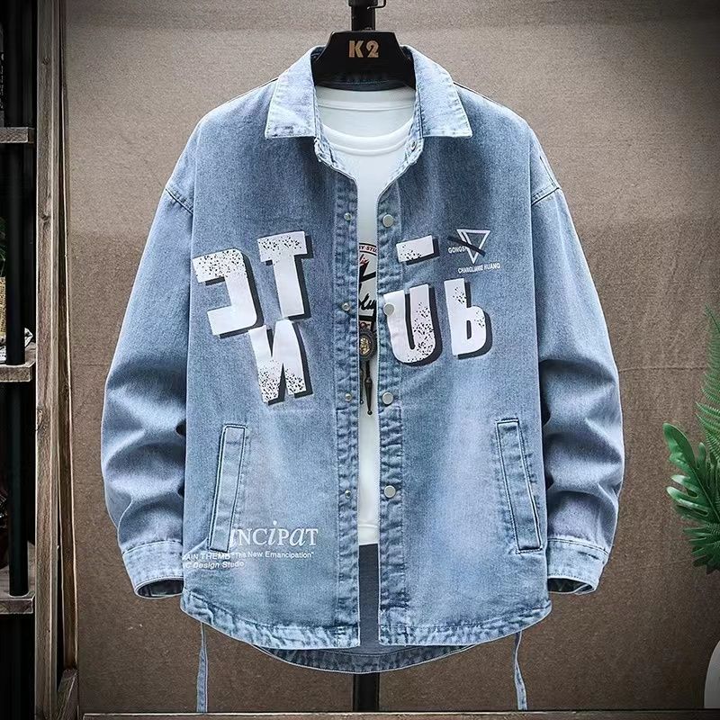 Spring Men Solid Lapel Denim Jackets Fashion Jeans Jackets Loose Fit Casual Black Blue Coats