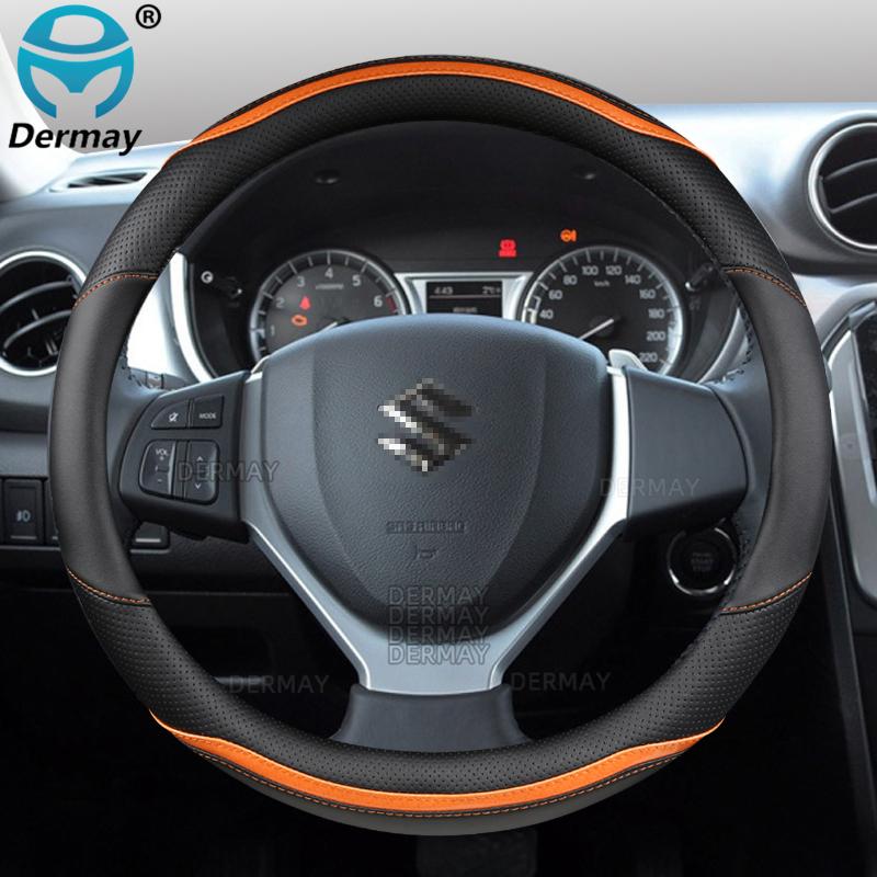 For Suzuki Vitara Grand Vitara DERMAY Car Steering Wheel Cover Microfiber Leather + Carbon Fiber Auto Accessories