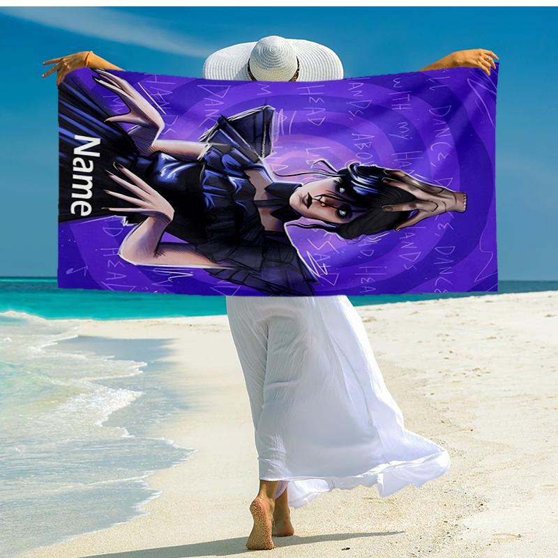 Custom Name Ultra-Soft Beach Towel with Wednesday Theme,Ideal for Pool - Camping, Diving - Perfect Travel Essential, Vibrant Beach Towel.