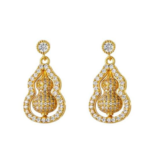 Micro-inlaid Rotating Gourd Mosquito Coil Earrings: Versatile, Fashionable Drip Oil Ear Clips for Women