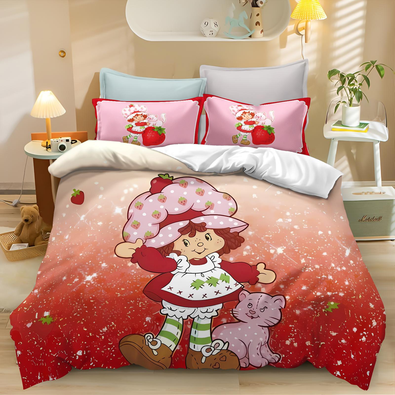 

Cartoon Strawberry Shortcake Girls Quilt Cover Skin Friendly Breathable Cute Printed Bedding Children s Bedroom Decoration 90x200cm