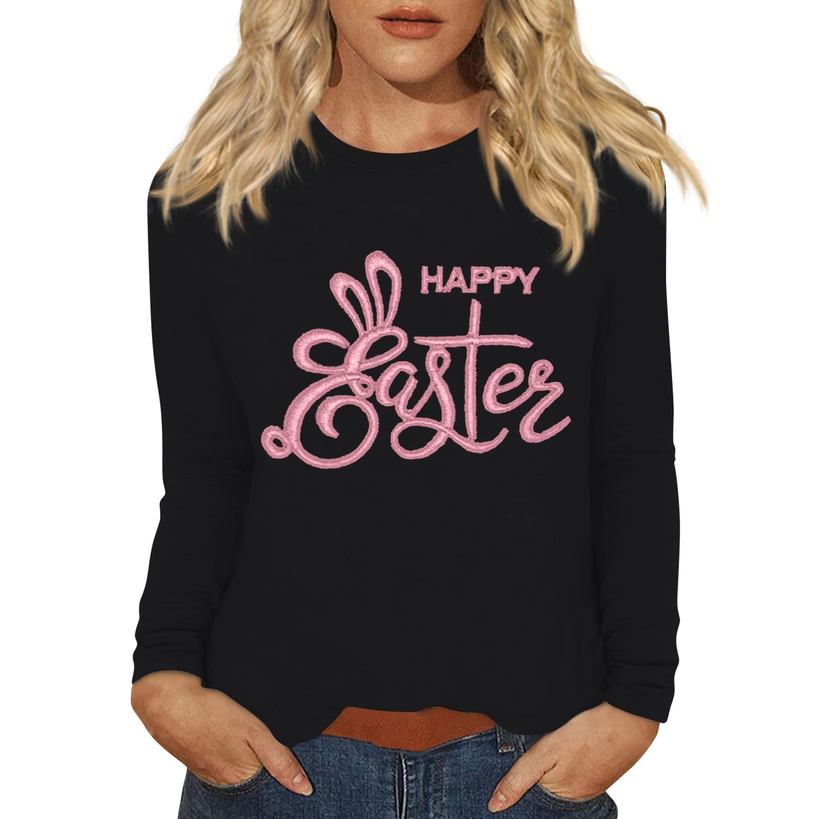 

Рубашки с длинным рукавом для женщин Пасхальный карнавал Графический принт Футболки Блузки Повседневные базовые топы Пуловеры L чёрный