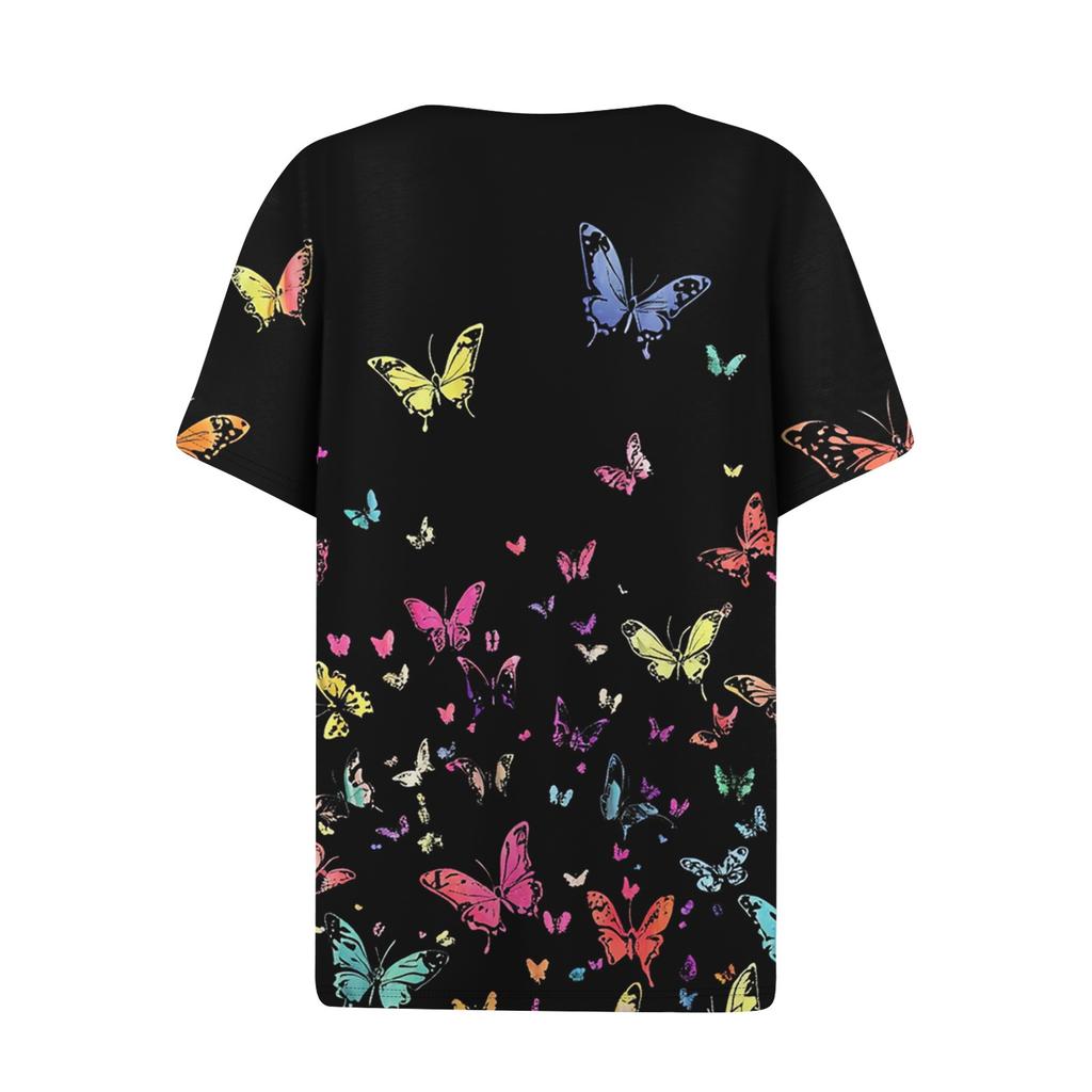 Damen-T-Shirt, T-Shirt, bedruckt, Knopfleiste, kurzärmelig, für den Alltag, Wochenende, modisch, Basic, V-Ausschnitt, normales Oberteil