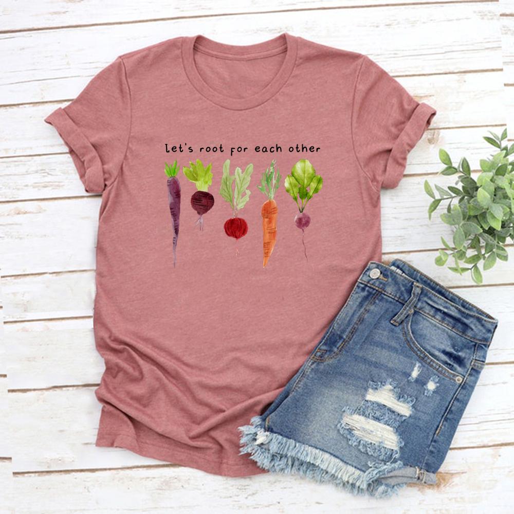 Lets Roots for Each Other Vegetable TShirt Uplifting T Shirt Unisex Short Sleeve Tshirt Vintage Gardening Tee Retro Women Tops