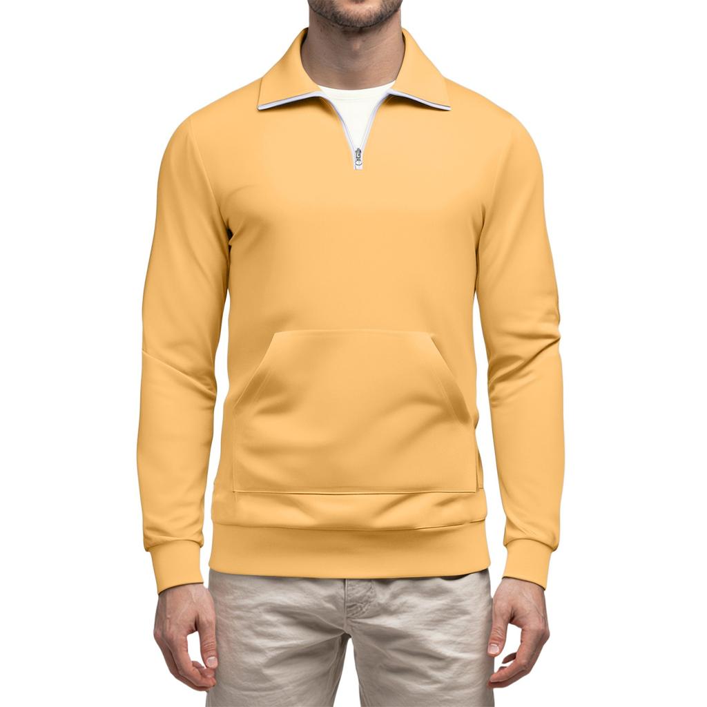 Pánská ležérní mikina s dlouhým rukávem, límečkem a čtvrtinovým zipem