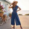 Abito Maxi Casual da Donna a Maniche Corte con Bottoni sul Davanti, Scollo a V, Lungo, con Tasche, Leggero, Estivo, per Uso Quotidiano