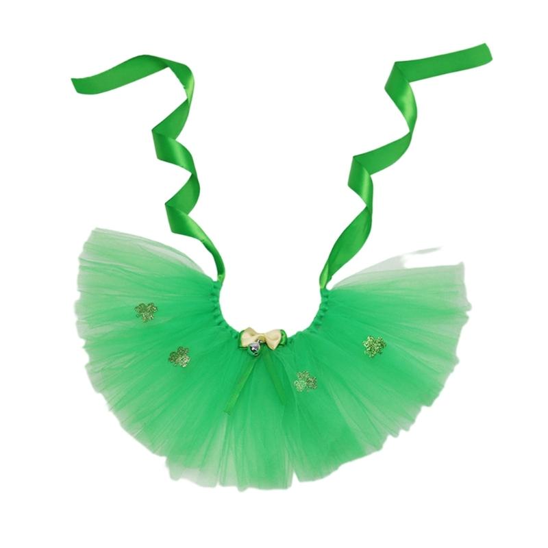 StPatricks Festival Cat Costume Dog Tulle Skirt Sequins Bowknot Headband Pet Irish Theme Dress Up Clothing Photo Outfit