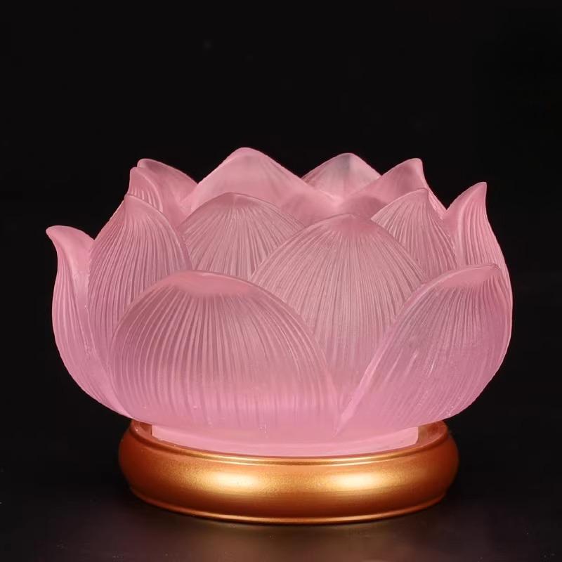Glass Lotus Candlestick Buddha Hall Candlestick Temple Candle Holder Pray for Auspiciousness No Candles Included Home Decoration
