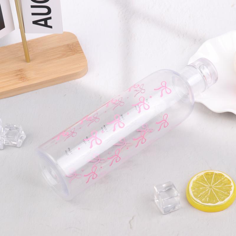 Kawaii Bow Plastic Water Bottle With Time Scale Transparent Water Cup For Outdoor Sports Drinking 500Ml Juice Milk Water Bottle